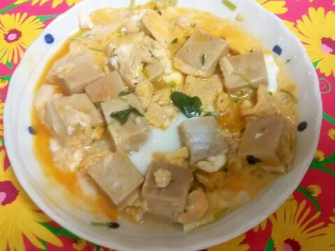 高野豆腐の煮物リメイク☆電子レンジで卵とじ